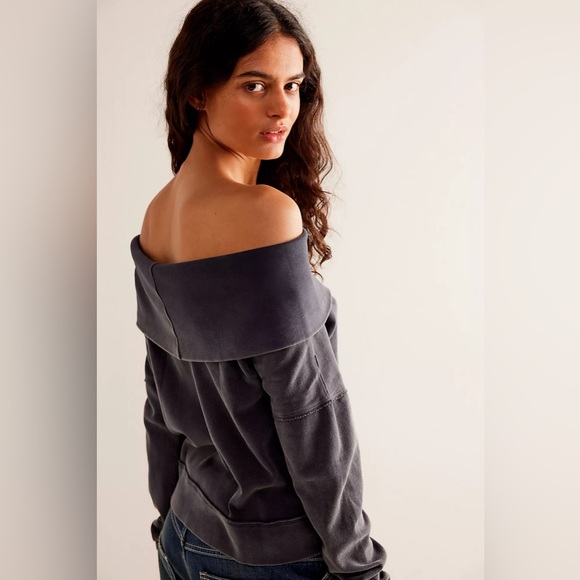 Free People We The Free Not The Same Long Sleeve Slouchy Shirt Dark Gray Medium - Picture 2 of 6